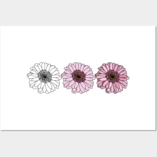 Three Gerberas Floral Drawing Posters and Art